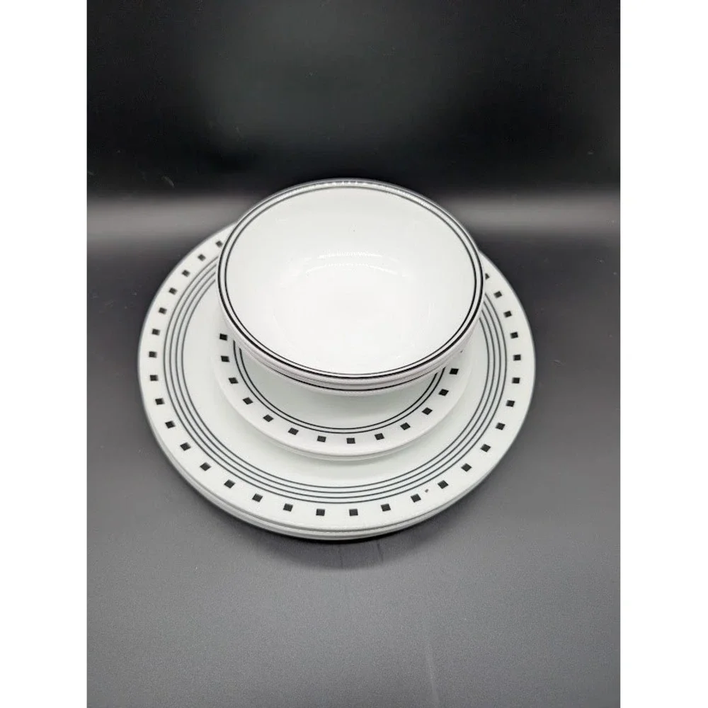 14 Piece Set Corelle City Block 7 Dinner 4 Salad‎ Dessert 3 Cereal Bowls Squares